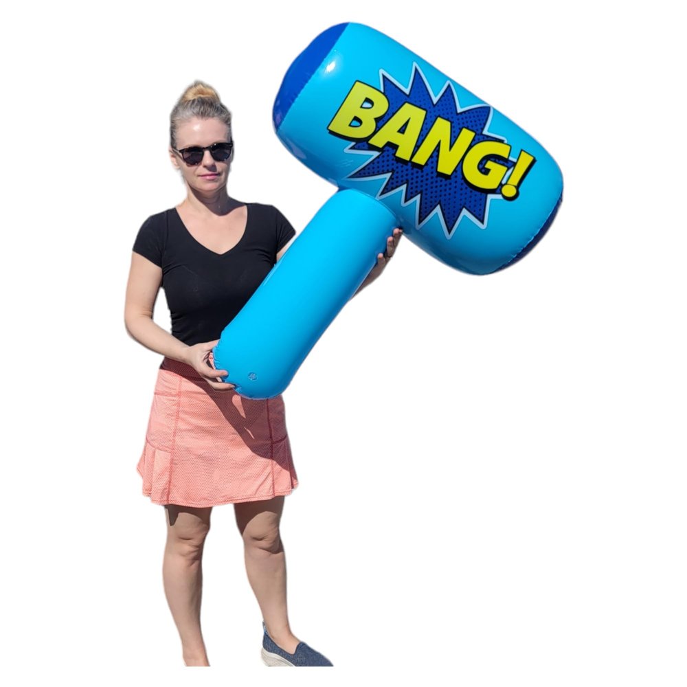 Zugar Land Colorful Jumbo Bang Mallet Inflate (36") Pink, Blue, Purple and Green Colors. Double-Sided Super Hero Inflatable Big Bopper Hammer for Play Fights for Kids and Adults. (Blue)