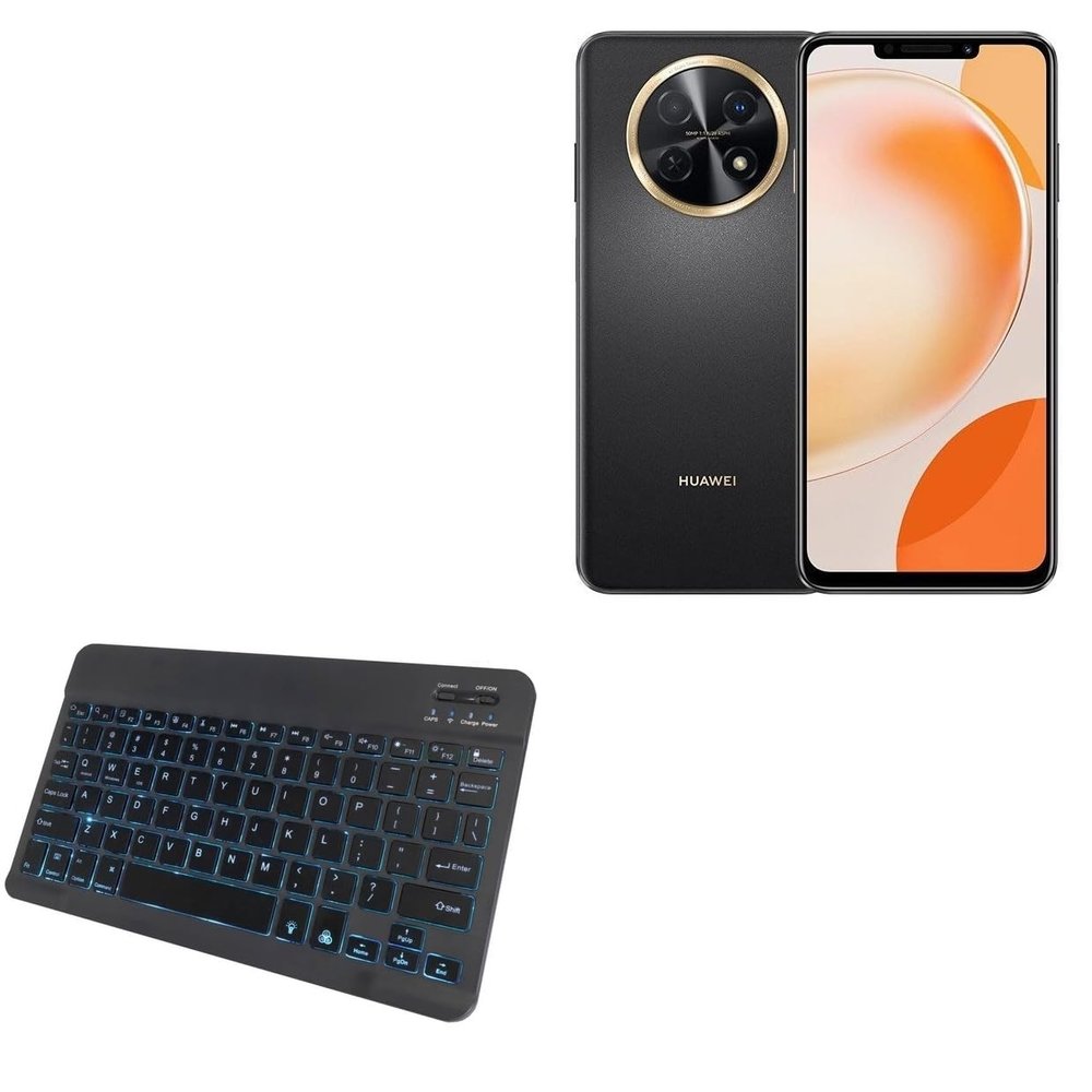 BoxWave Keyboard Compatible with Huawei Enjoy 60X - SlimKeys Bluetooth Keyboard - with Backlight, Portable Slim LED 7 Colors - Jet Black