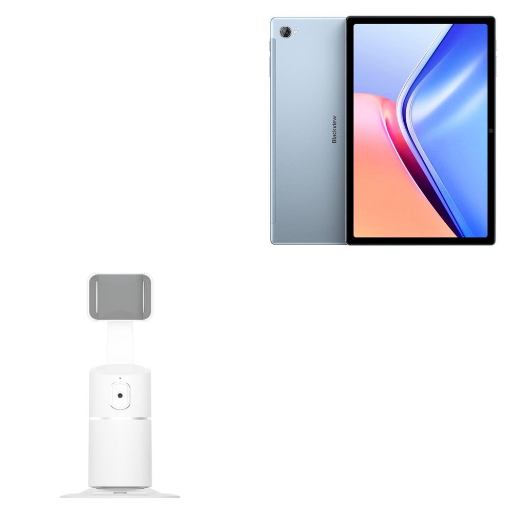 BoxWave Stand and Mount Compatible with Blackview Tab 15 - PivotTrack360 Selfie Stand, Facial Tracking Pivot Stand Mount - Winter White