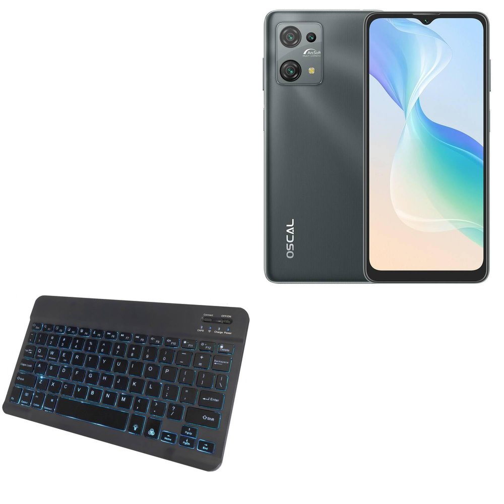 BoxWave Keyboard Compatible with Blackview Oscal C30 Pro - SlimKeys Bluetooth Keyboard - with Backlight, Portable Slim LED 7 Colors - Jet Black