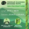 TECEUM Rope  90 Feet x 3/8 Inch (10mm)  Green Gray  Strong All-Purpose Utility Rope  Camping, Crafting, Flag Pole, Indoor & Outdoor  Polypropylene Nylon Poly Lightweight Diamond Braided Cord view 2