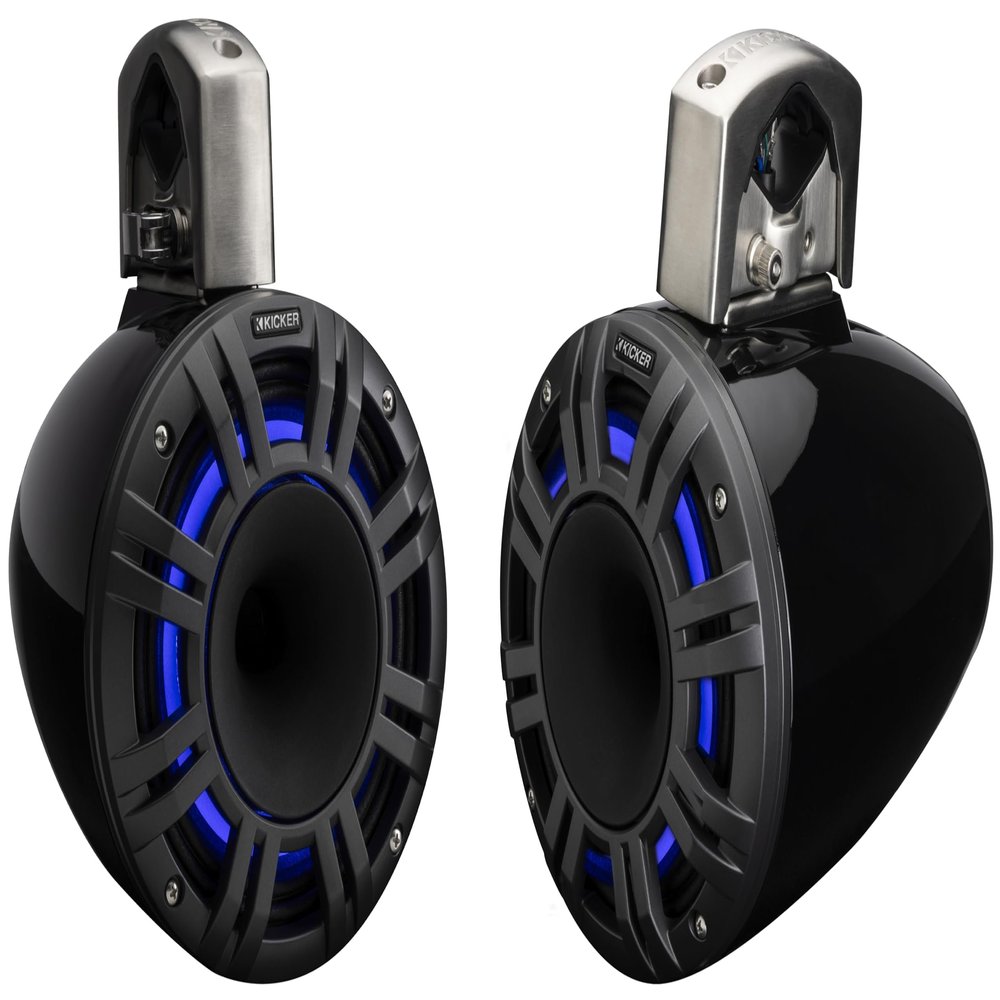 KICKER 51KMTCXL8 8" RGB LED Horn Loaded Compression Driver Marine Tower Speakers, Pair, Black