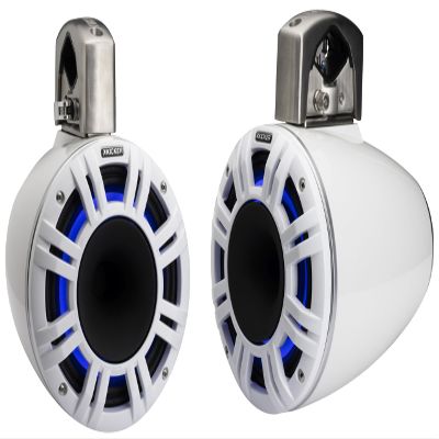 Kicker 51KMTCXL8 8" RGB LED Horn Loaded Compression Driver Marine Tower Speakers, Pair, White