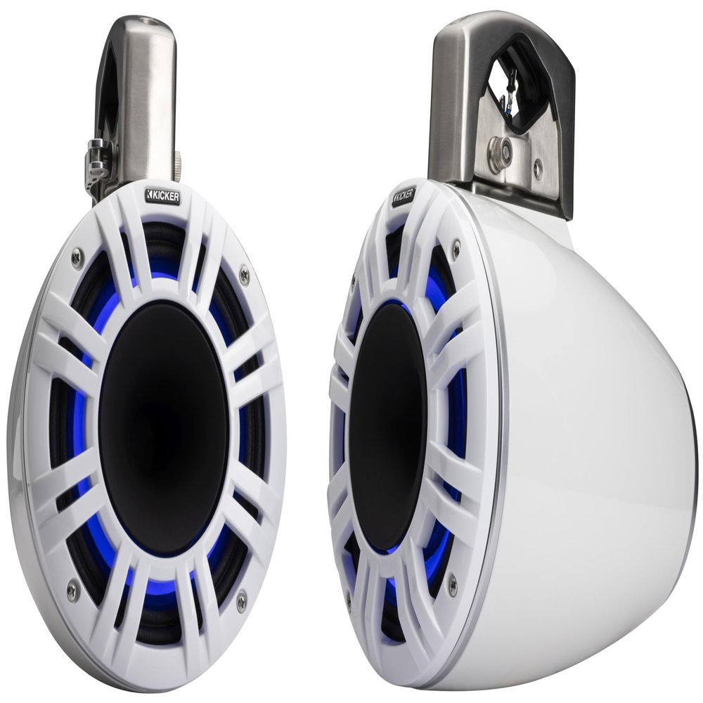 Kicker 51KMTCXL65W 6.5" RGB LED Horn Loaded Compression Driver Marine Tower Speakers, Pair, White