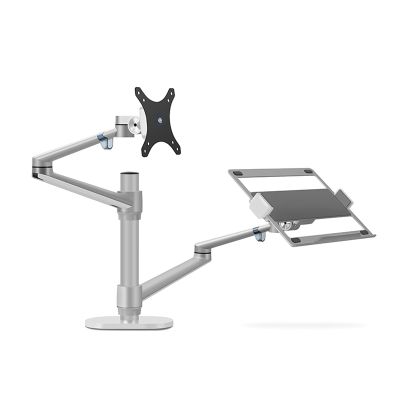 GLigeT Listed TV Mount Adjustable Dual Arm Desk Mounts LCD Monitor and Laptop Mount Single Desk Arm Holder for 17"-32" Screens, Extra Tray Fits 12"-17" Laptops Motion TV Bracket (Color : Silver)