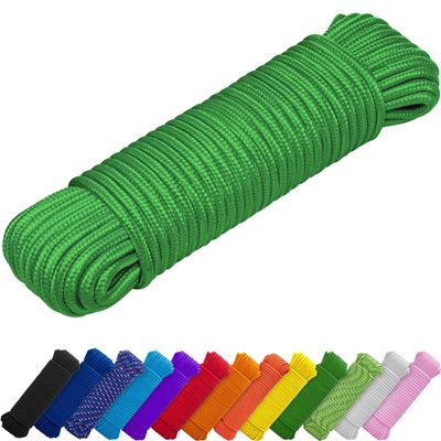 TECEUM Rope 150 Feet x 1/4 Inch (7mm) Green Strong All-Purpose Utility Rope Camping, Crafting, Flag Pole, Indoor & Outdoor Polypropylene Nylon Poly Lightweight Diamond Braided Cord