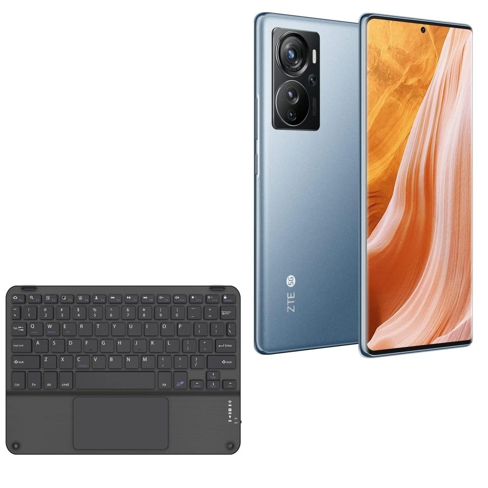 BoxWave Keyboard Compatible with ZTE Axon 40 Pro - SlimKeys Bluetooth Keyboard with Trackpad, Portable Slim TouchPad - Jet Black