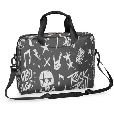 bisibuy Black White Rock Music Graffiti Laptop Bag 16 Inch with Shoulder Straps & Handle Water-Resistant Durable Messenger Bag for Men Women Business Office Travel Gifts