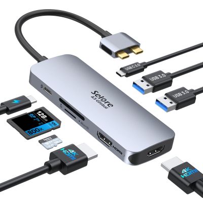 Selore Docking Station for MacBook Pro Air, USB C Hub for MacBook,Dual HDMI Adapter for USB for MacBook,Docking Station Dual Monitor for MacBook Pro Air with Dual HDMI,USB C,2 USB A,PD,SD/TF Reader