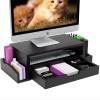 Simple Trending Monitor Stand Riser and Computer Wood Desk Organizer with Drawer and Pen Holder for Laptop, Computer, iMac, Black view 1