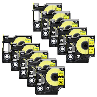 Cruxer 10 Pack Replacement for Rhino A18431 18431 9mm 3/8" x 18' Black on Yellow Label Tape IND Vinyl Industrial Labels Compatible with 5200 4200 1000 3000 6000 5000 Marker