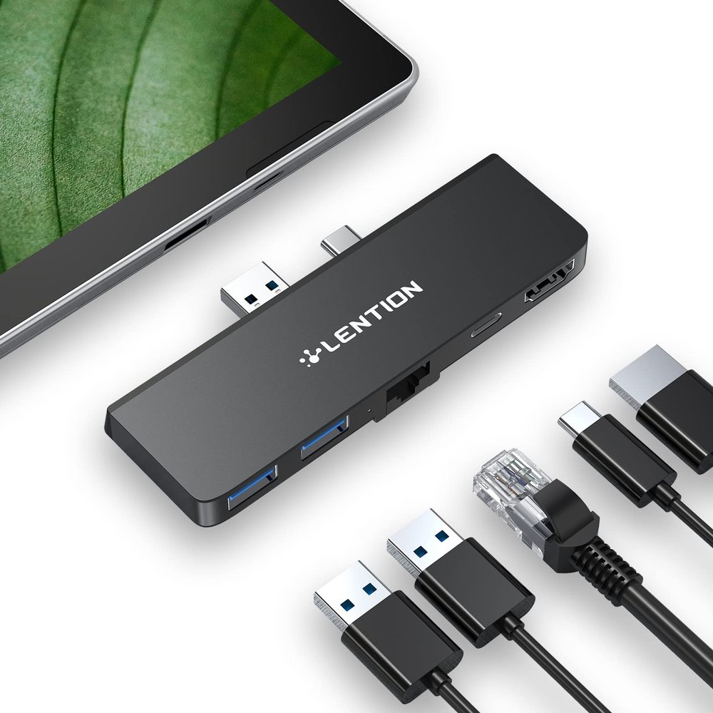 LENTION Surface Pro Dock, 5-in-1 Surface Pro 7 Hub, 4K@60Hz USBC to HDMI Hub, USB C to Gigabit Ethernet Hub, 2 x USB 3.0 Hub, PD 60W Type C Charging Port Hub(CS35, Black)