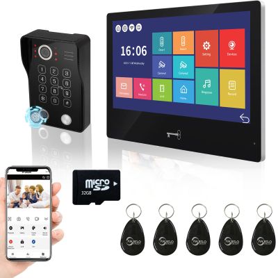 1080P Video Door Phone Apartment Doorbell Intercom System,10 Inch Wired Touch Monitor,Supporting 5 in 1 Unlcking,Motion Detecting Wireless Tuya for Home Villa,32G