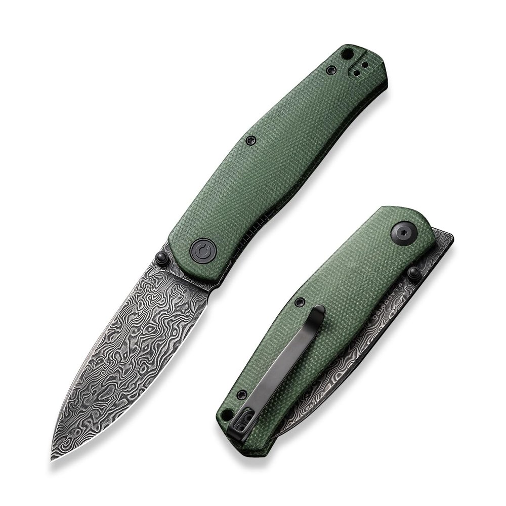 CIVIVI Sokoke Folding Knife, Pocket Knife for EDC, 3.35" Damascus Steel Blade Canvas Micarta Handle Thumb Stud Opener Front Flipper Utility Knife C22007-DS2