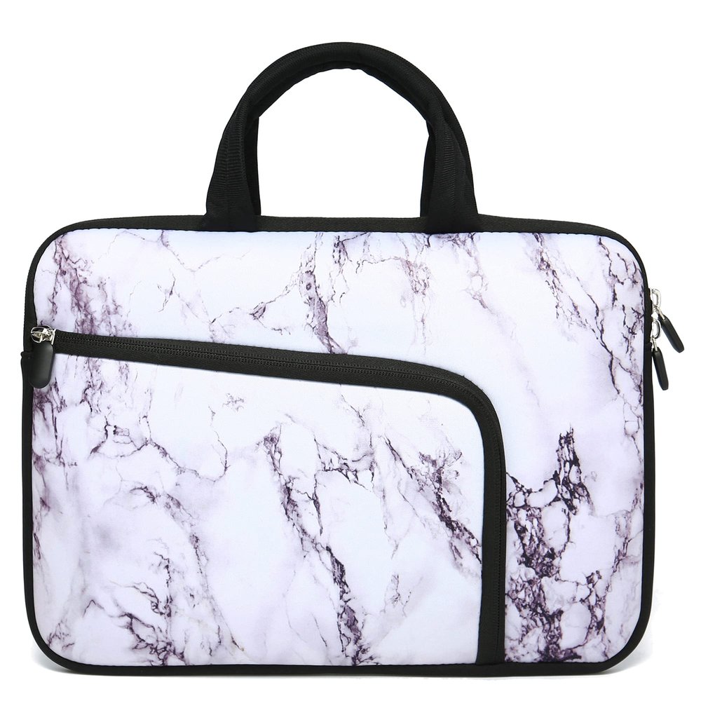 11 11.6 12 12.1 12.5 inches Laptop Sleeve Chromebook Case Ultrabook Case Notebook Sleeve PC Messenger Bag Tablet Case Neoprene Handle Sleeve for Women Men, Two Pockets(White Marble)