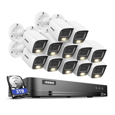 ANNKE 16CH Security Camera System, 8MP H.265+ 4K Surveillance AI DVR and 12x 3K 2960*1665 CCTV Camera with Smart Dual Light, Built-in Mic, AI Human/Vehicle Detection, Work with Alexa, 3TB Hard Drive