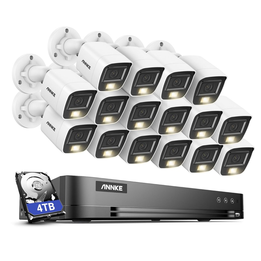 ANNKE 16CH Security Camera System, 8MP H.265+ 4K Surveillance AI DVR and 16x 3K 2960*1665 CCTV Camera with Smart Dual Light, Built-in Mic, AI Human/Vehicle Detection, Work with Alexa, 4TB Hard Drive