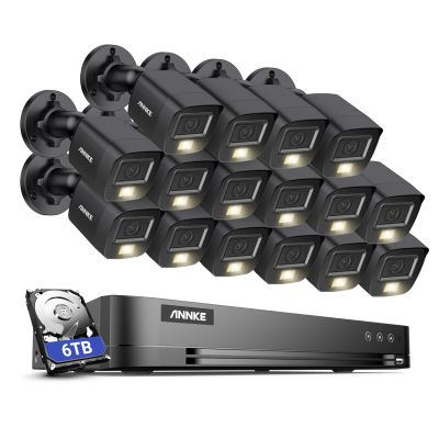 ANNKE 16CH Wired Security Camera System with Mic/Audio, 8MP H.265+ 16 Channel DVR with AI Human/Vehicle Detection, 16x IP67 CCTV 3K Cam with Dual Color Night Vision, Compatible with Alexa, 6TB HDD