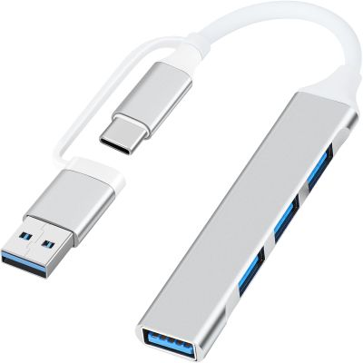 SAISN USB C Hub Multiport Adapter 2 in 1 Portable USB C to USB Hub 3.0 Aluminum USB Type C Hub Data Splitter for MacBook Pro/Air, Laptop, PS4, PS5, Printer, Silver