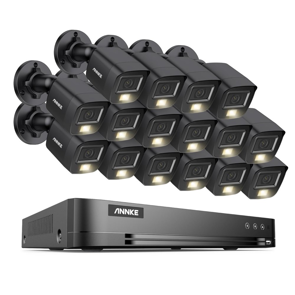 ANNKE 16CH Wired Security Camera System with Mic/Audio, 8MP H.265+ 16 Channel DVR with AI Human/Vehicle Detection, 16x IP67 CCTV 3K Cam with Dual Color Night Vision, Compatible with Alexa, NO HDD