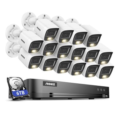 ANNKE 16CH Security Camera System, 8MP H.265+ 4K Surveillance AI DVR and 16x 3K 2960*1665 CCTV Camera with Smart Dual Light, Built-in Mic, AI Human/Vehicle Detection, Work with Alexa, 6TB Hard Drive