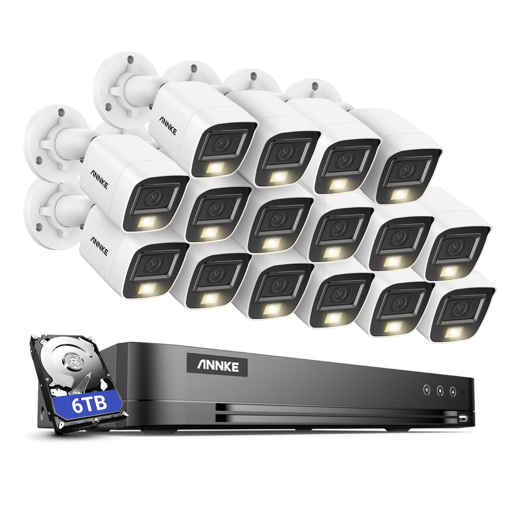 ANNKE 16CH Security Camera System, 8MP H.265+ 4K Surveillance AI DVR and 16x 3K 2960*1665 CCTV Camera with Smart Dual Light, Built-in Mic, AI Human/Vehicle Detection, Work with Alexa, 6TB Hard Drive