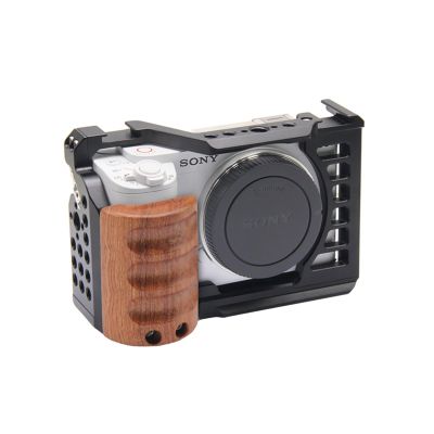 Anntery ZV-E1 Cage with Wood Handle for Sony Alpha ZV-e1 Full Camera Cage Video Shooting Frame,Built-in Cold Shoe Mount Quick Release Plate for Arca -A033