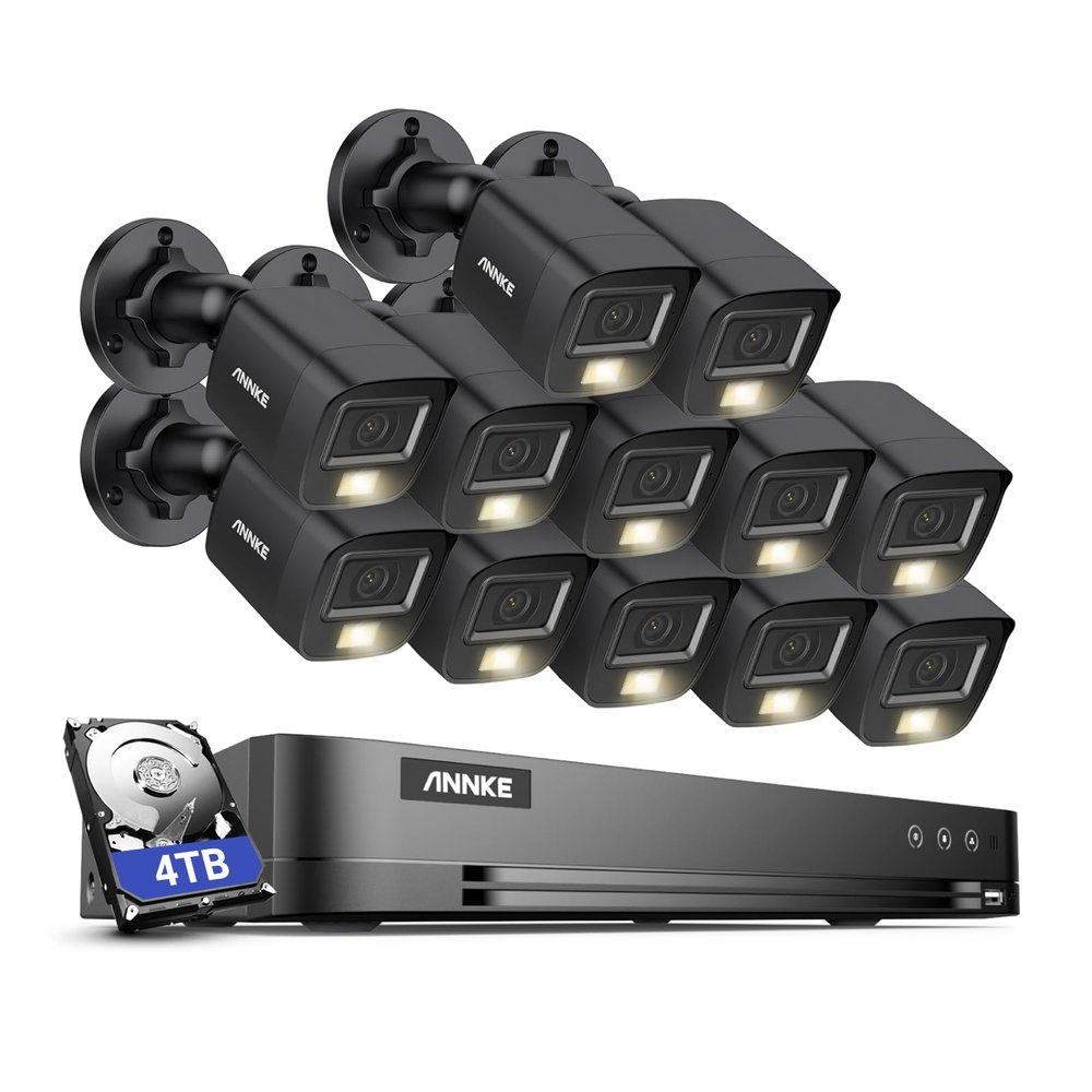 ANNKE 16CH Wired Security Camera System with Mic/Audio, 8MP H.265+ 16 Channel DVR with AI Human/Vehicle Detection, 12x IP67 CCTV 3K Cam with Dual Color Night Vision, Compatible with Alexa, 4TB HDD
