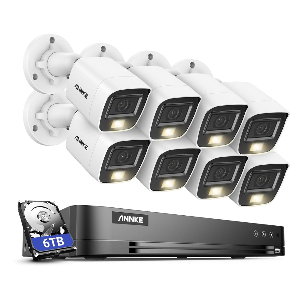 ANNKE 16CH Security Camera System, 8MP H.265+ 4K Surveillance AI DVR and 8X 3K 2960 * 1665 CCTV Camera with Smart Dual Light, Built-in Mic, AI Human/Vehicle Detection, Work with Alexa, 6TB Hard Drive
