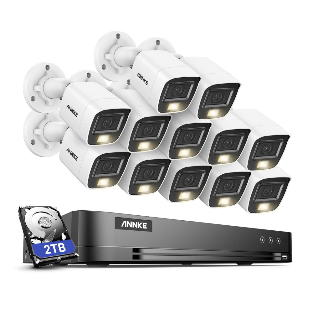 ANNKE 16CH Security Camera System, 8MP H.265+ 4K Surveillance AI DVR and 12x 3K 2960*1665 CCTV Camera with Smart Dual Light, Built-in Mic, AI Human/Vehicle Detection, Work with Alexa, 2TB Hard Drive