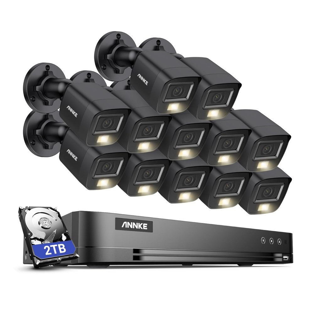 ANNKE 16CH Wired Security Camera System with Mic/Audio, 8MP H.265+ 16 Channel DVR with AI Human/Vehicle Detection, 12x IP67 CCTV 3K Cam with Dual Color Night Vision, Compatible with Alexa, 2TB HDD