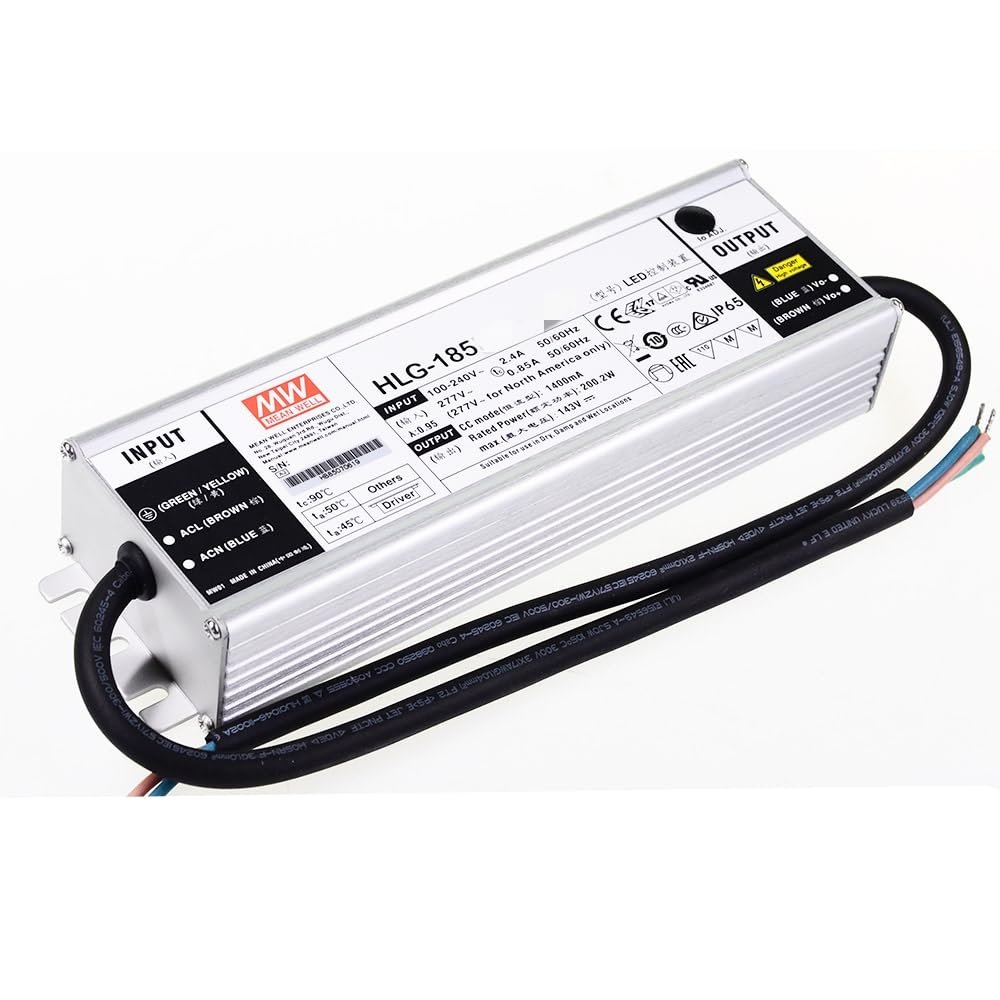 Mean Well HLG 200W 71-143V 1400mA LED Driver HLG-150H-C1400B Switching Power Supply Converter Transformer with IP67, PFC Function, Metal Case, 3 in 1 Dimming