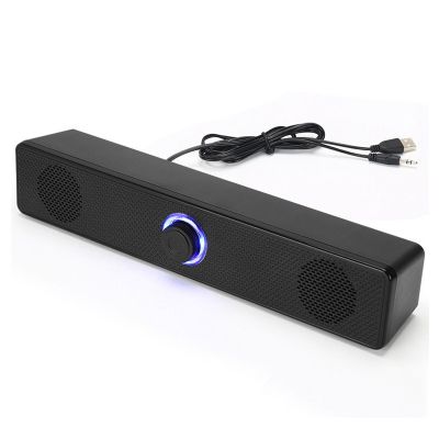 Sxhlseller USB Powered Soundbar Speaker - Wired Computer Bar Speakers with HiFi Clear Sound, Volume Knob Control for Desktop, Monitor, and Game Machine - Mini Laptop Speaker System