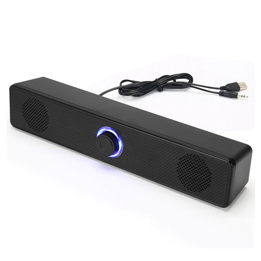 Sxhlseller USB Powered Soundbar Speaker - Wired Computer Bar Speakers with HiFi Clear Sound, Volume Knob Control for Desktop, Monitor, and Game Machine - Mini Laptop Speaker System