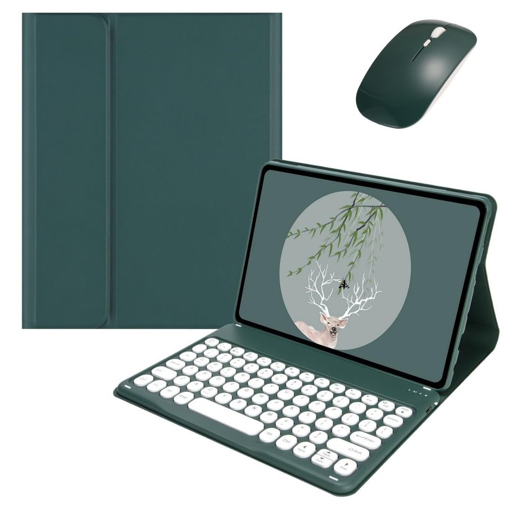 Kaidisen Keyboard Case for Galaxy Tab A7 Lite 8.7 inch with Bluetooth Mouse, Detachable Colorful Round Key Keyboard Cover, Dark Green