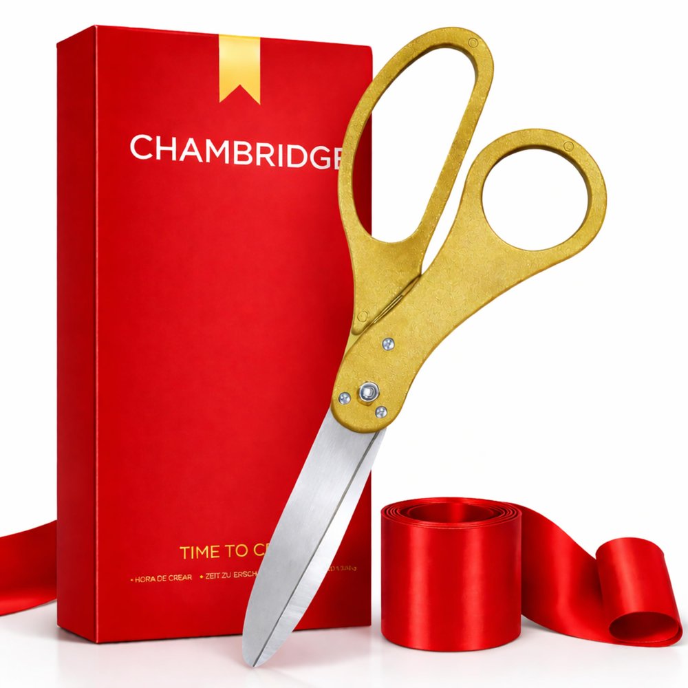 Grand Opening Ceremony Kit 20 Inch Giant Scissors Gold with Red Ribbon for Inaugurations and Ceremonies Large Ceremonial Scissors for Ribbon Cutting Grand Opening Ribbon and Scissor for Special Event