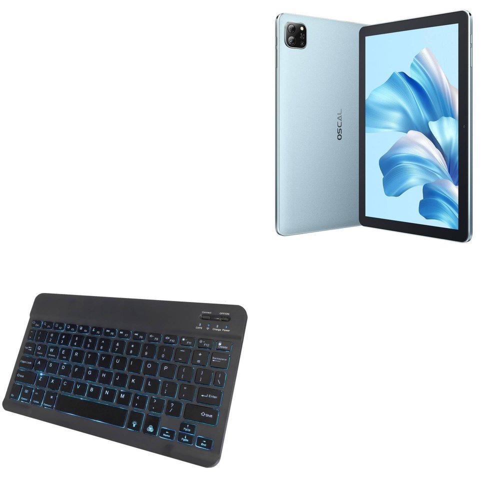 BoxWave Keyboard Compatible with Blackview Oscal Pad 60 - SlimKeys Bluetooth Keyboard - with Backlight, Portable Slim LED 7 Colors - Jet Black
