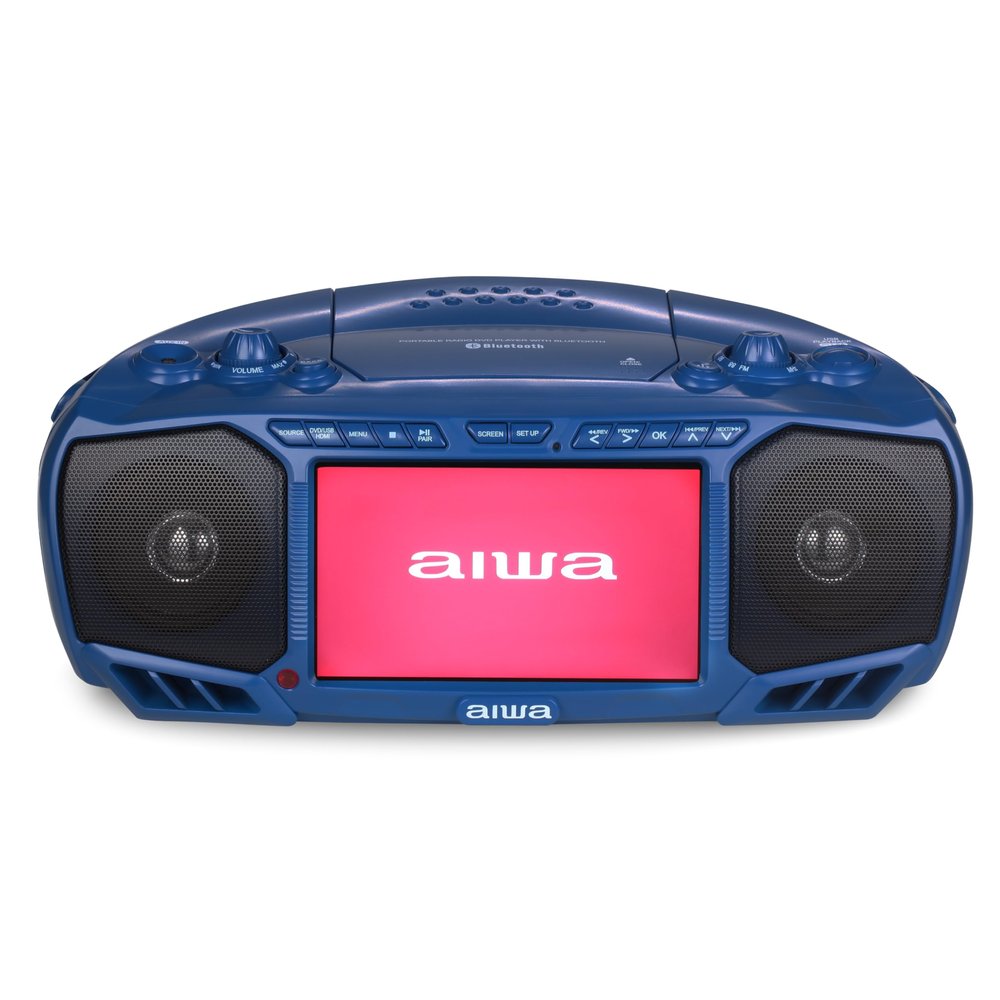 Aiwa Portable Boombox, Crystal Clear Sound with 3W x 2 Speakers and Bass Function, Featuring a 7" LCD Display, Bluetooth Connectivity, FM Radio, CD/DVD Player, Streaming on Roku and Amazon Firestick