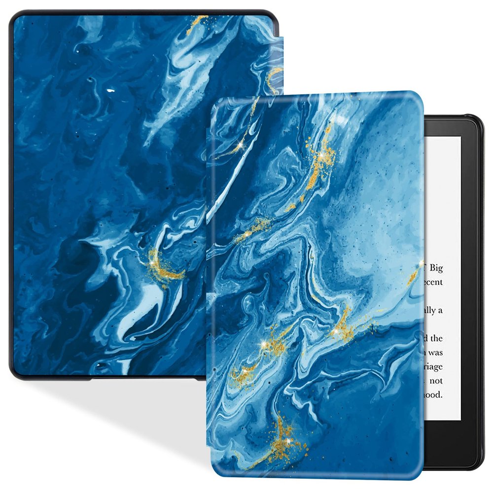 BOZHUORUI Slim Case for 6.8" Kindle Paperwhite (11th Generation - 2021) and Kindle Paperwhite Signature Edition - Lightweight PU Leather Folio Cover with Auto Wake/Sleep (Blue Ocean)