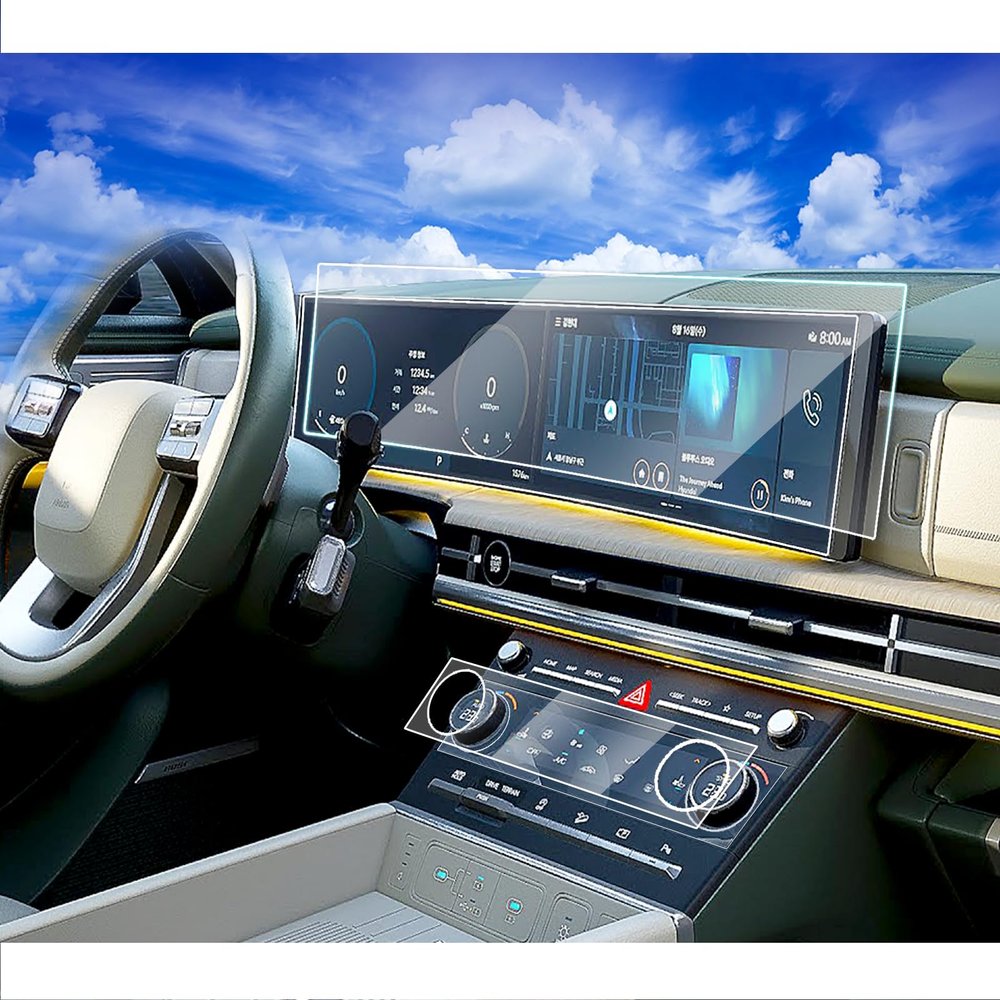 6pcs 2026 2025 Hyundai Santa Fe Screen Protector is a Continuous & AC Climate Film for 2025 2024 Hyundai Santa Fe SE SEL XRT Limited Calligraphy Hybrid Dual 12.3Inch Plastic Screen Protector Touchscreen