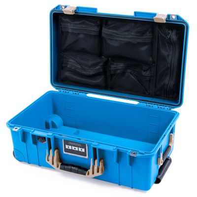 ColorCase Pelican Air 1535 Carry-on Case Electric Blue - Medium Size Waterproof Case with Mesh Lid Organizer Only - Desert Tan Handles & Latches