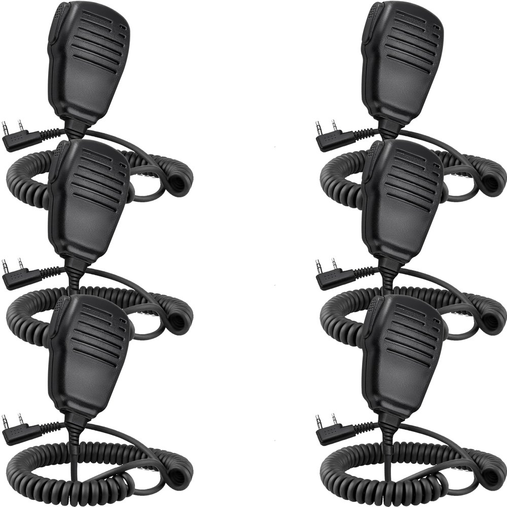 SAMCOM Speaker Mic for Two Way Radios, 2 Pin K Type Walkie Talkies Shoulder Mic with Reinforced Cable, 2-Way Radio Handheld/Wearable Microphone for FPCN30A FPCN10A Radio, 6 Pcs, Black