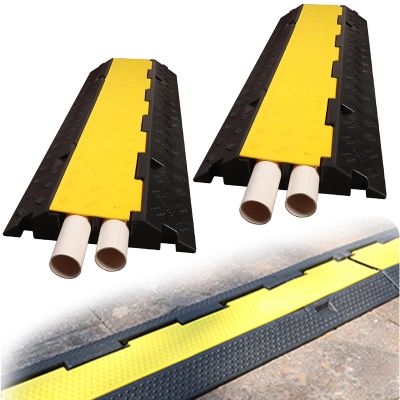 Cable Protector Ramp, 2 Channel, Driveway Hose Protector, Prevent Trip Hazard for Home Office or Outdoor Settings, Rubber Cable Cover with Yellow Plastic Lid, for Indoor&Outdoor (Color : 2 Pack)