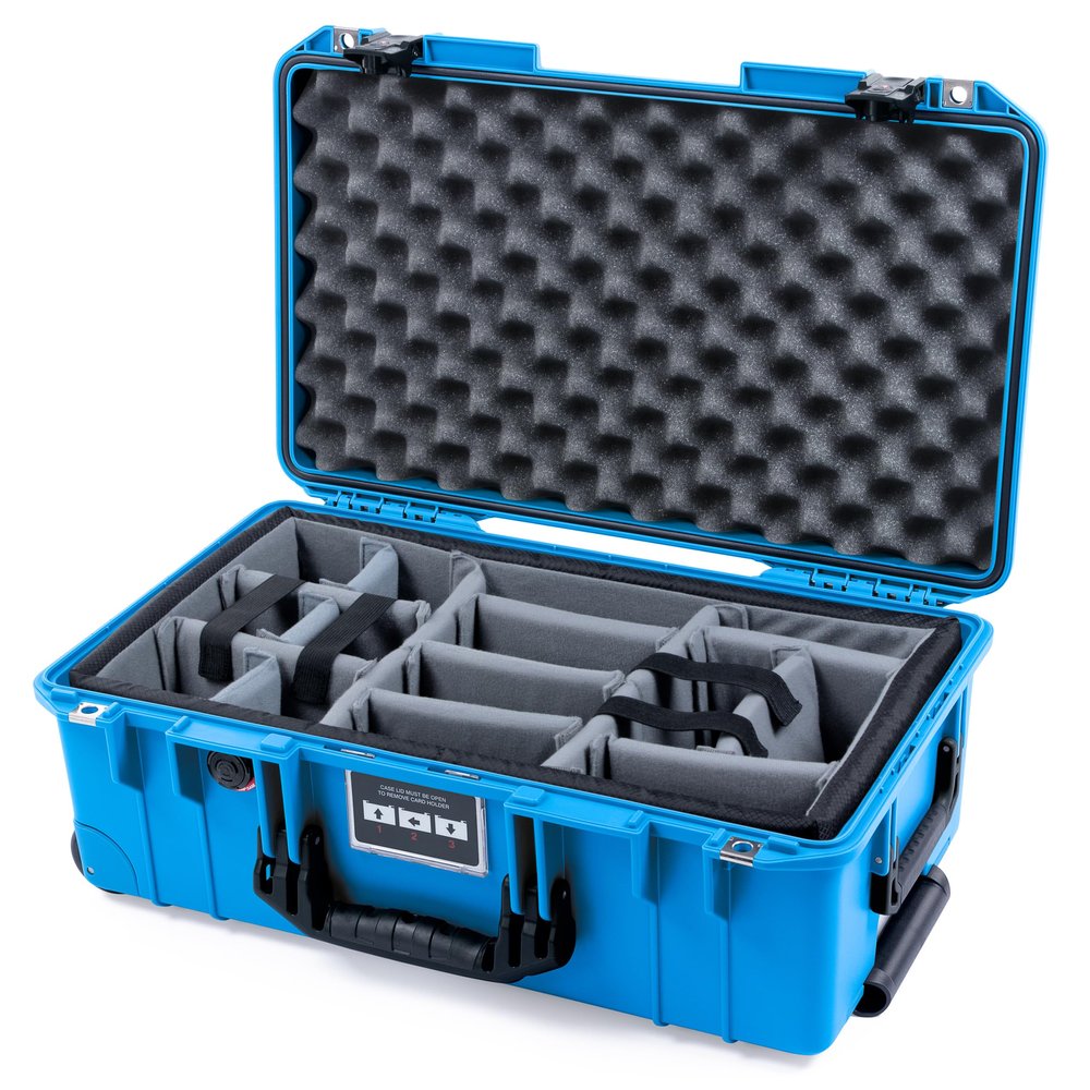ColorCase Pelican Air 1535 Carry-on Case Electric Blue - Medium Size Waterproof Case with Gray Padded Microfiber Dividers & Lid Foam - Black Handles & TSA Locking Latches