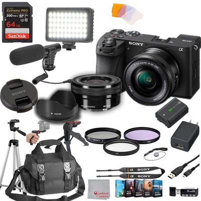 Sony a6700 Mirrorless Camera with 16-50mm Lens 64GB Extreme Speed Memory,Videl Microphone, LED Video Light, Case. Tripod, Filters, Hood, Grip, & Professional Video & Photo Editing Software Kit
