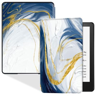 BOZHUORUI Slim Case for 6.8" Kindle Paperwhite (11th Generation - 2021) and Kindle Paperwhite Signature Edition - Lightweight PU Leather Folio Cover with Auto Wake/Sleep (Quicksand Gold)