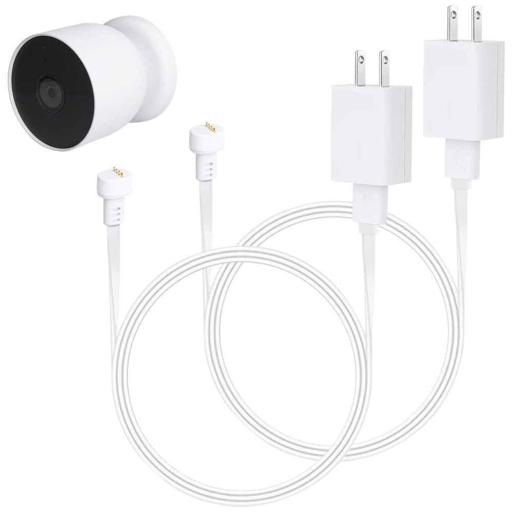 2Pack Power Adapter Compatible with Google Nest Cam Outdoor or Indoor, Battery - 6.5ft/2m Weatherproof Outdoor Charger Cable Power Your Camera Continuously- White