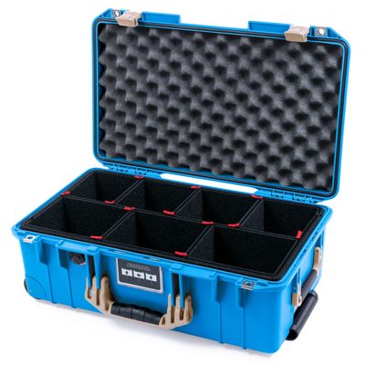 ColorCase Pelican Air 1535 Carry-on Case Electric Blue - Medium Size Waterproof Case with TrekPak Divider System & Convoluted Lid Foam - Desert Tan Handles & Latches