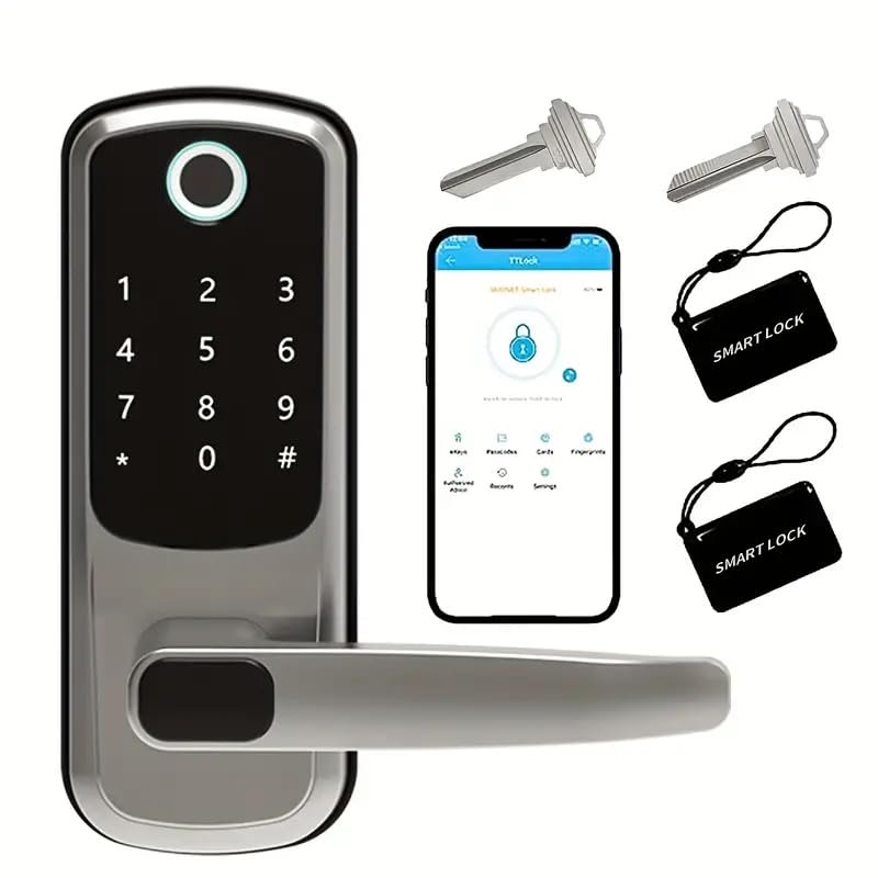 1pc Smart Door Lock TT Lock Smart Door Lock, Keyless Entry Door Lock Fingerprint Door Lock with Keypad Digital Door Lock with Handle for Home, Rental, Office and Hotel,Does Not Contain Battery