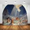 BELECO 5x4ft Fabric Shepherd and Sheep Backdrop Star of Bethlehem Blue Starry Night Nativity Background Christmas Church Religion Nativity Decorations Banner Photo Booth Studio Props view 1